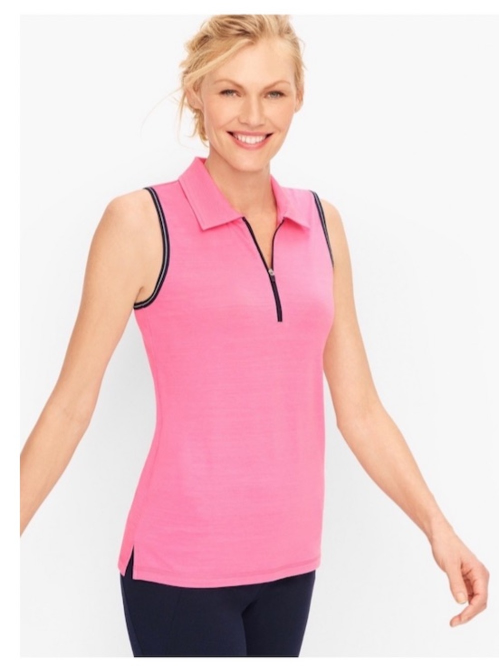 T By Talbots Supersoft Slub Polo Tank M Sleeveless Sporty Breathable Orange